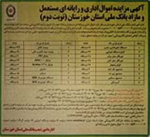 مزایده اموال اداری و رایانه ای مازاد - نوبت دوم