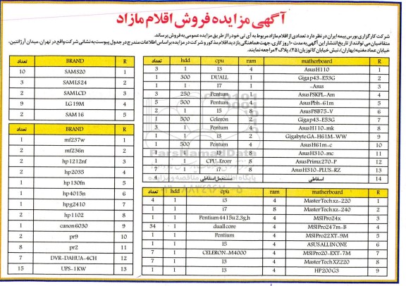 آگهی مزایده فروش اقلام مازاد