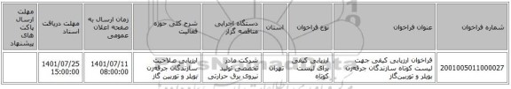 مناقصه، فراخوان ارزیابی کیفی جهت لیست کوتاه سازندگان جرقه‌زن بویلر و توربین‌گاز