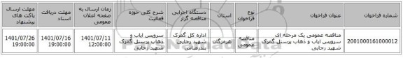 مناقصه، مناقصه عمومی یک مرحله ای  سرویس ایاب و ذهاب پرسنل گمرک شهید رجایی