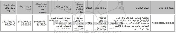 مناقصه، مناقصه عمومی همزمان با ارزیابی (یکپارچه) دو مرحله ای عملیات خرید مجموعه کامل یدکی رله حفاظت باسبار امپدانس پایین غیر متمرکز با قابلیت پوشش 14 بی