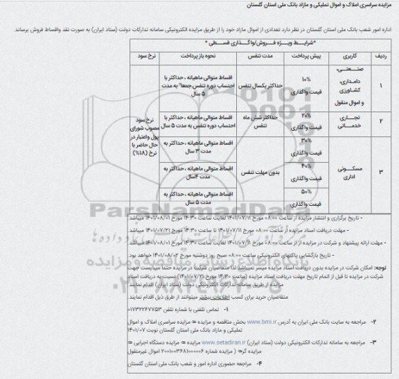 مزایده سراسری املاک و اموال تملیکی و مازاد