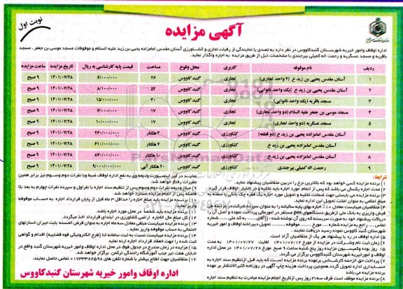 مزایده رقبات تجاری و کشاورزی