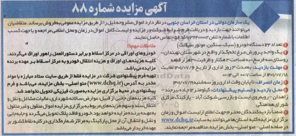 مزایده فروش تعداد 124 دستگاه خودرو (سبک، سنگین، موتورسیکلت) ...