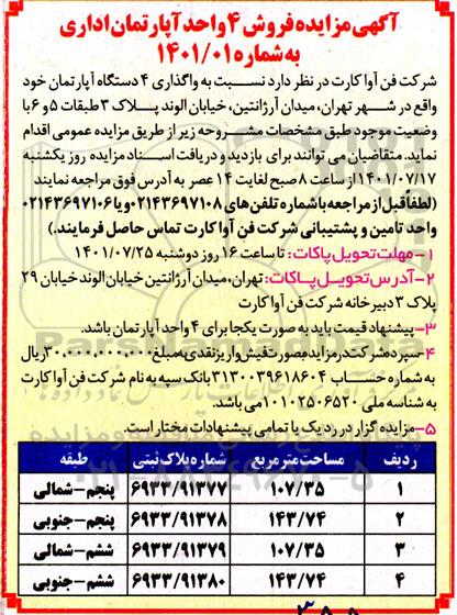 مزایده فروش 4 واحد آپارتمان اداری