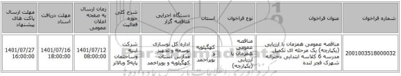 مناقصه، مناقصه عمومی همزمان با ارزیابی (یکپارچه) یک مرحله ای تکمیل مدرسه 6 کلاسه ابتدایی دخترانه شهرک فجر لنده