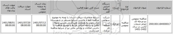 مناقصه، مناقصه عمومی دو مرحله ای انجام خدمات آژانس در سال 1402-1401