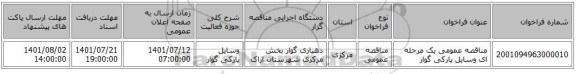 مناقصه، مناقصه عمومی یک مرحله ای وسایل پارکی گوار