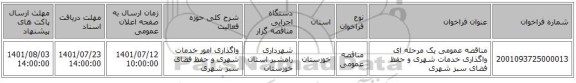 مناقصه، مناقصه عمومی یک مرحله ای واگذاری خدمات شهری و حفظ فضای سبز شهری