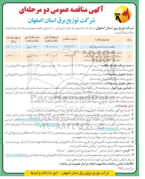مناقصه خرید خدمات پیام کوتاه ...