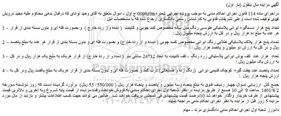 مزایده فروش تعداد پنج هزار دستگیره ایرانی پلاستیکی طوسی رنگ مدل ساده مخصوص کمد چوبی و کابینت و...