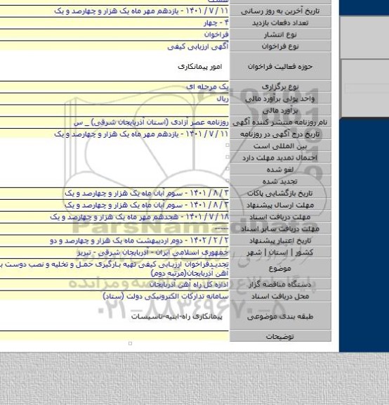 مناقصه, تجدیدفراخوان ارزیابی کیفی تهیه بارگیری حمل و تخلیه و نصب دوست باکس در راه آهن آذربایجان(مرتبه دوم)