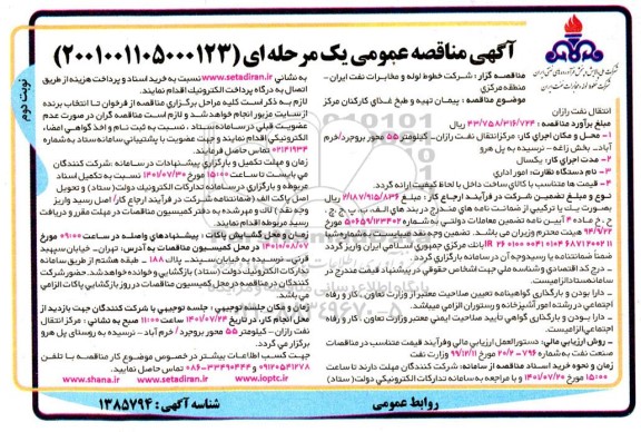 مناقصه پیمان تهیه و طبخ غذای کارکنان مرکز انتقال نفت ...