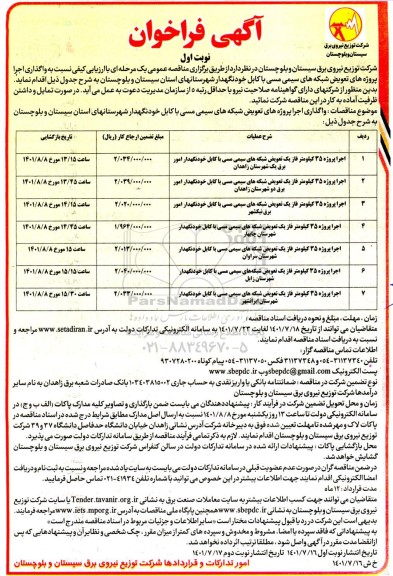 فراخوان اجرا پروژه های تعویض شبکه های سیم مسی با کابل خودنگهدار 