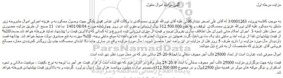 مزایده فروش  تعداد 25000 قالب آجر مجوف سفالی با ابعاد9-20-25 سانتی متر  