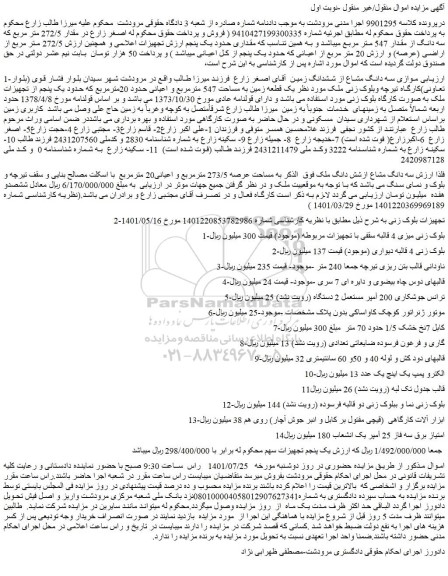 مزایده فروش موازی سه دانگ مشاع از ششدانگ زمین و...