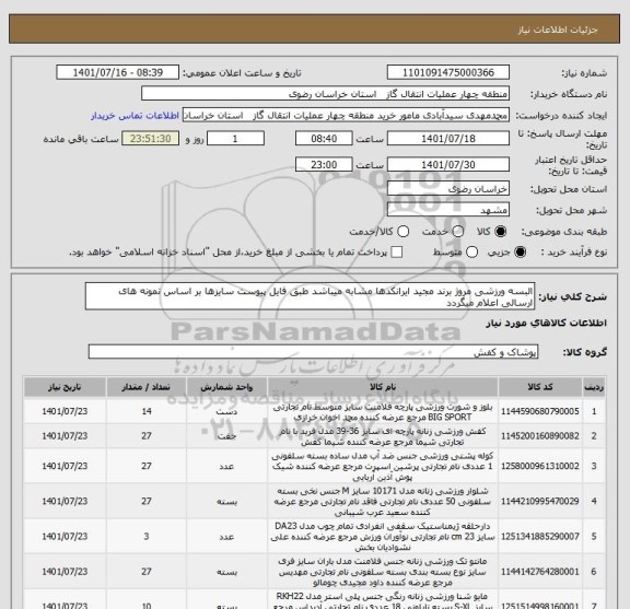 استعلام البسه ورزشی مروژ برند مجید ایرانکدها مشابه میباشد طبق فایل پیوست سایزها بر اساس نمونه های ارسالی اعلام میگردد
