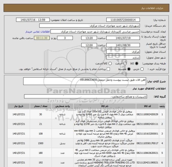 استعلام اهن الات طبق لیست پیوست وحمل درمحل09189633650