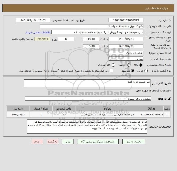 استعلام میز دیسپاچر و کمد