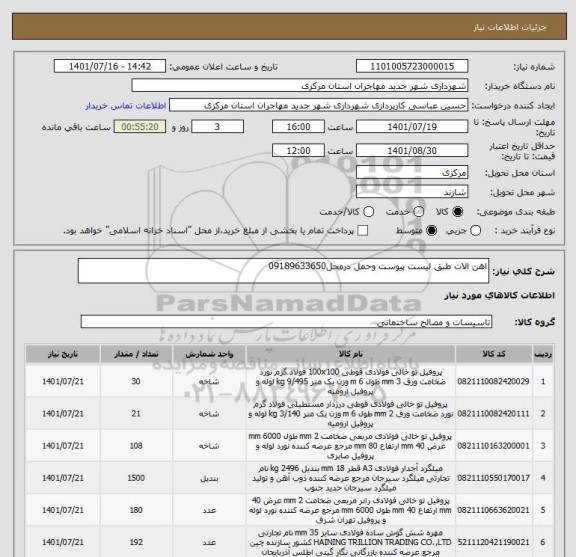 استعلام اهن الات طبق لیست پیوست وحمل درمحل09189633650