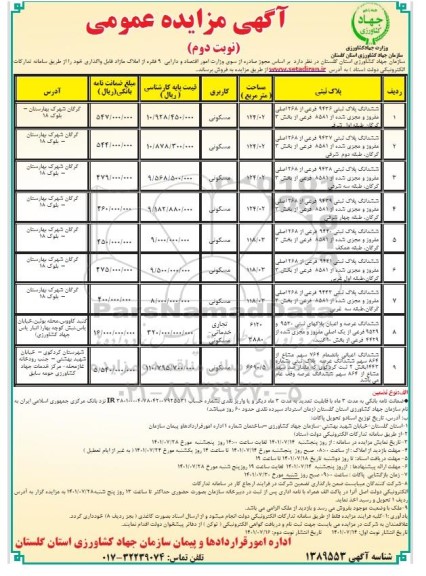 مزایده فروش 9 فقره از املاک مازاد     نوبت دوم 