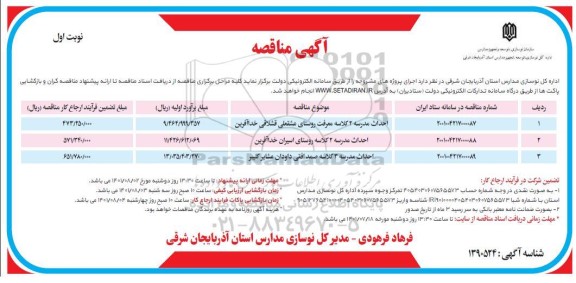 مناقصه احداث مدرسه 2 کلاسه 
