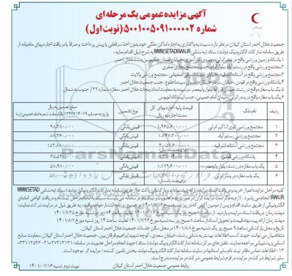 مزایده واگذاری به اجاره اماکن ملکی 