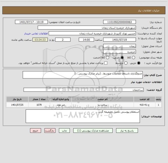 استعلام جدولگذاری تاسقف معاملات متوسط . (برابر مدارک پیوستی . )