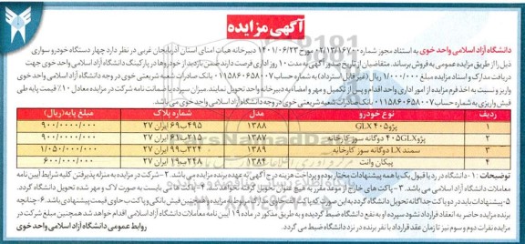 مزایده فروش پژو 405 glx و غیره ...