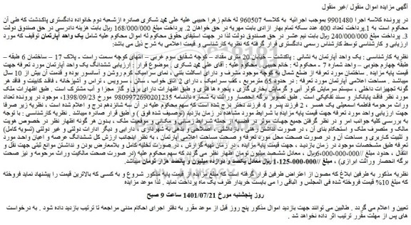 مزایده فروش یک واحد آپارتمان