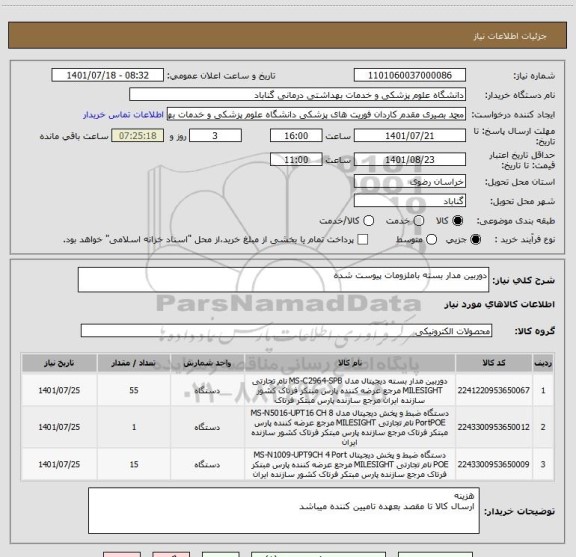 استعلام دوربین مدار بسته باملزومات پیوست شده