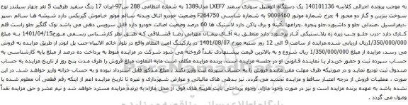 آگهی مزایده یک دستگاه اتومبیل سواری سمند