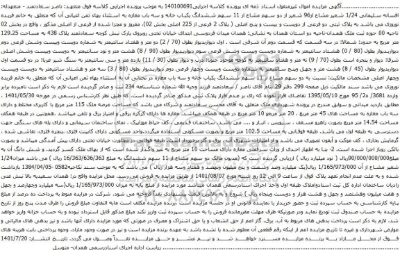 آگهی مزایده ششدانگ یکباب خانه و سه باب مغازه 