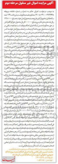 مزایده فروش یکدستگاه ساختمان مسکونی به پلاک ثبتی 969 فرعی از 2 اصلی