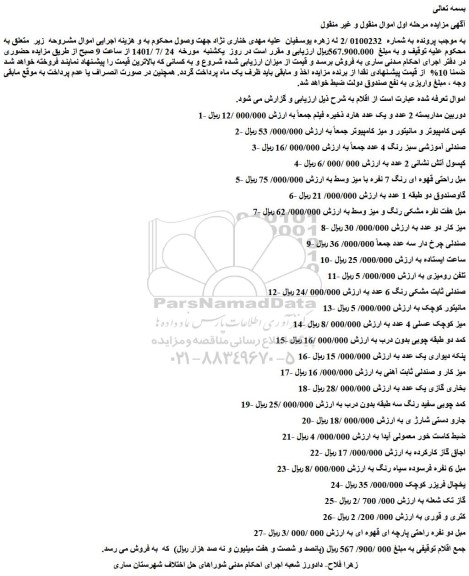 مزایده دوربین مداربسته 2 عدد و یک عدد هارد ذخیره فیلم و...