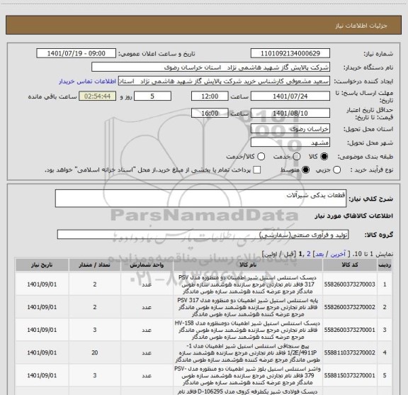 استعلام قطعات یدکی شیرآلات