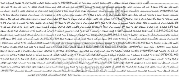 آگهی مزایده سهام