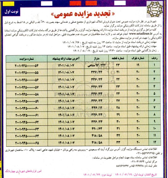 تجدید مزایده فروش املاک شهرداری از مجتمع صنفی و خدماتی