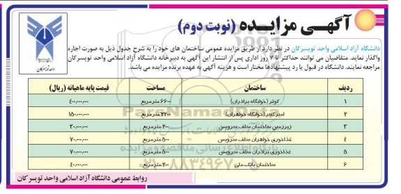 مزایده عمومی اجاره ساختمان های