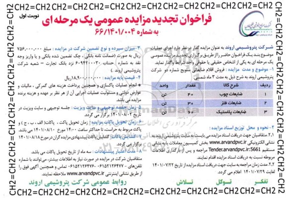 تجدید فراخوان مزایده فروش اقلام ضایعاتی ...