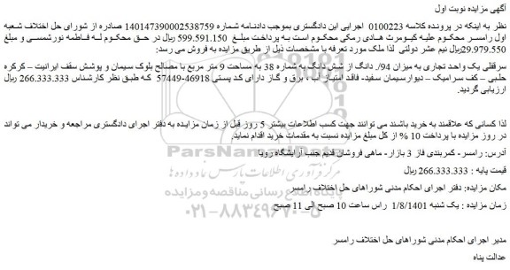 مزایده یک واحد تجاری 