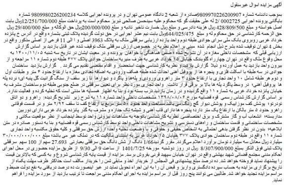مزایده ملک به پلاک 3963 اصلی