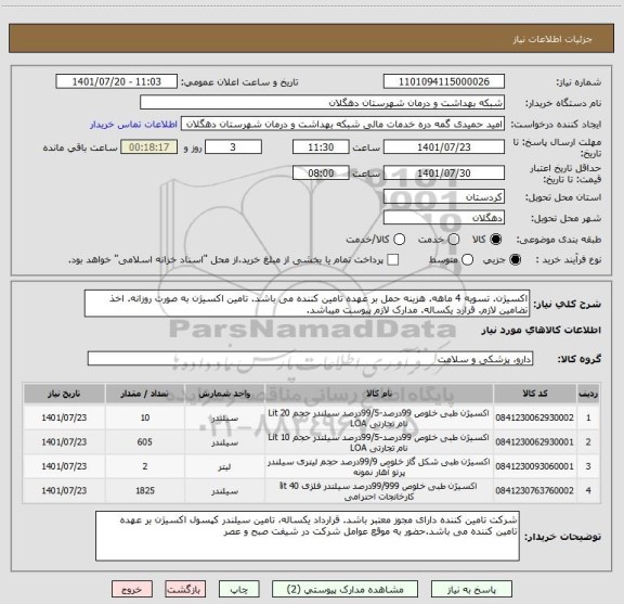 استعلام اکسیژن. تسویه 4 ماهه. هزینه حمل بر عهده تامین کننده می باشد. تامین اکسیژن به صورت روزانه. اخذ تضامین لازم. قرارد یکساله. مدارک لازم پیوست میباشد.