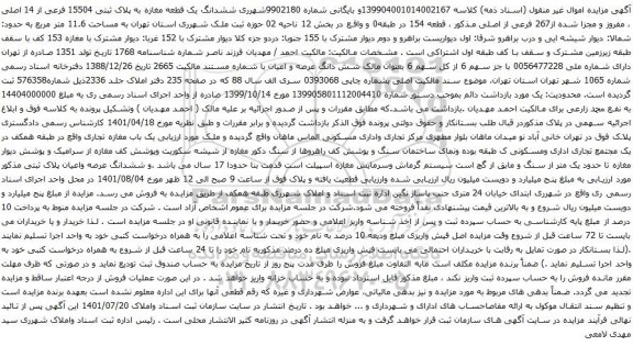 مزایده ششدانگ یک قطعه مغازه