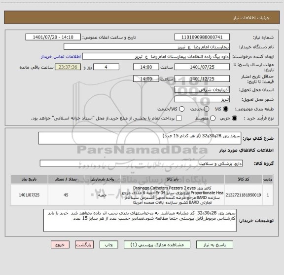 استعلام سوند پتزر 28و30و32 (از هر کدام 15 عدد)