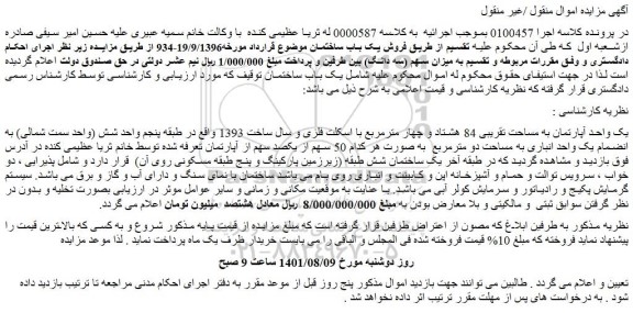 مزایده فروش یک باب ساختمان