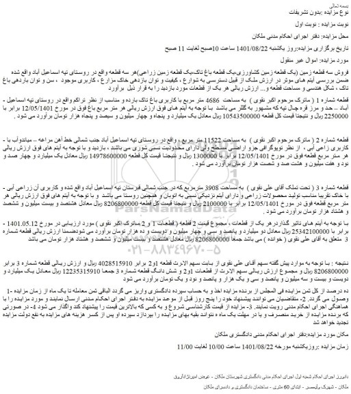 مزایده فروش سه قطعه زمین