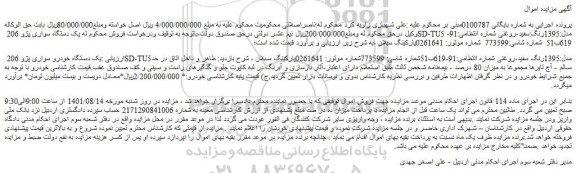 مزایده یک دستگاه سواری پژو 206 SD-TU5 مدل:1395