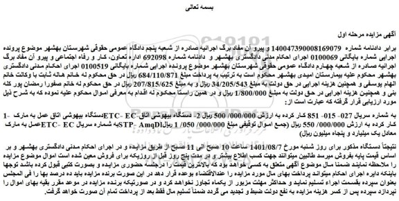 مزایده دستگاه بیهوشی اتاق عمل