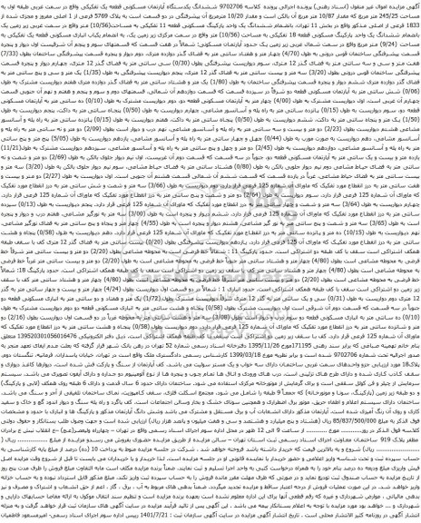 آگهی مزایده ششدانگ یکدستگاه آپارتمان مسکونی قطعه یک تفکیکی واقع در سمت غربی طبقه اول به مساحت 245/25 متر مربع